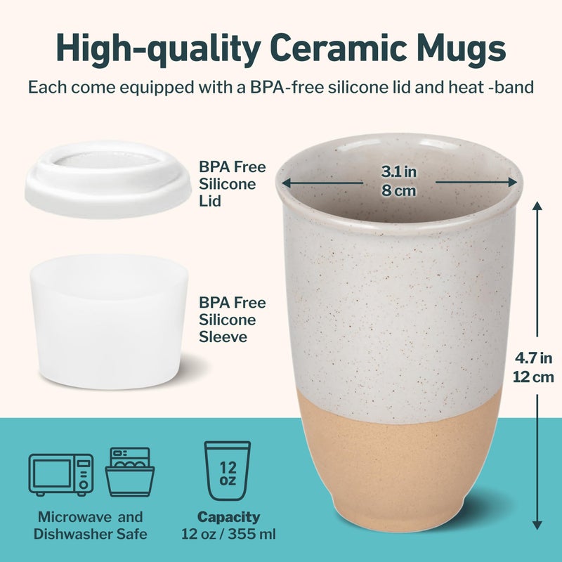 NOVA CERAMICS Travel Mugs - Reusable Coffee Cup â€“ Cute Coffee Mugs Travel Coffee Tumbler â€“ Microwave & Dishwasher Safe To Go Coffee Mug- Gifts For Women Men Him Her â€“ 12oz - Dune - Image 3